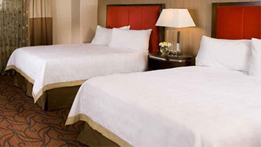 hotel room with two double beds