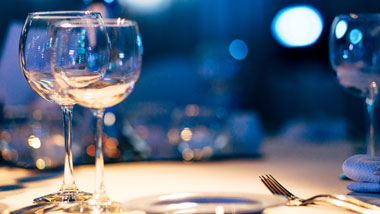 table setting in bluish light